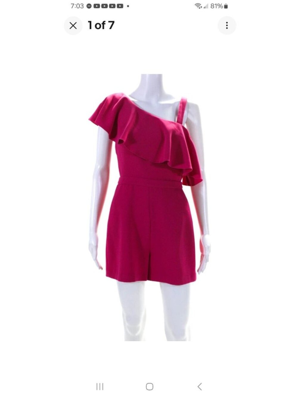 Rachel Zoe Womens 8 One Shoulder Romper Hot Pink Ruffle Cocktail Party Dressy - Picture 2 of 7